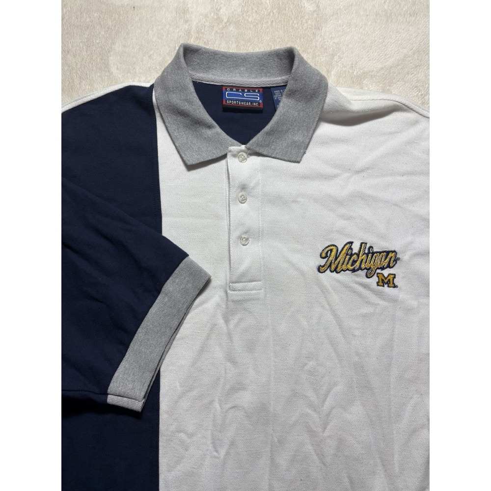 Michigan University Vintage Two Tone Striped Polo Shirt Size Large - Picture 6 of 10
